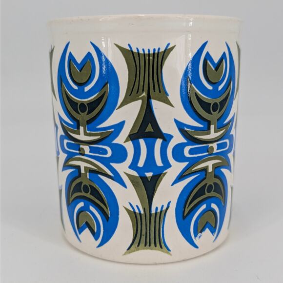 1970s Retro Mug Staffordshire Potteries Blue Green Geometric English Coffee Cup - Picture 2 of 8